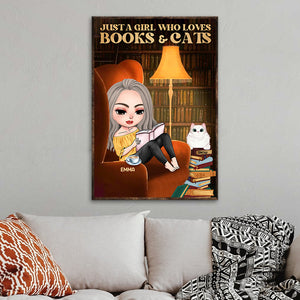 Just A Girl Who Loves Books And Cats Personalized Book Canvas Printed , Gift For Book Lovers - Poster & Canvas - GoDuckee
