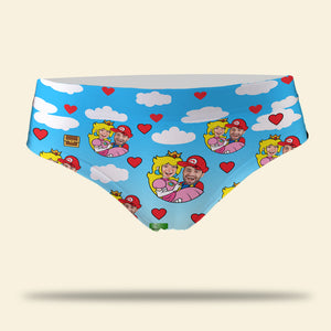 Red Heart With Cartoon Background - Custom Photo Couple Boxer Briefs - Boxer Briefs - GoDuckee