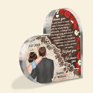 I Choose You, Personalized Heart Shaped Acrylic Plaque, Gift For Couple - Decorative Plaques - GoDuckee