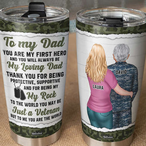 My Loving Dad My Rock My World, Personalized Tumbler, Gifts for Dads, Kid Hugging Dad - Tumbler Cup - GoDuckee