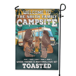 Personalized Gifts For Bear Familu, Welcome to Campsite where Friends and marshmallow get toasted Custom Camping Flag - Flag - GoDuckee