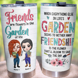 Personalized Gardening Tumbler - Girl Dolls, Friendship Is The Flower That'll Bloom To Save The Day - Tumbler Cup - GoDuckee