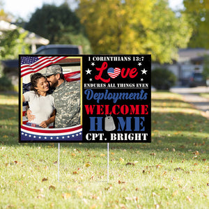Military Love Endures All Things Even Deployments, Personalized Metal Sign With Upload Image - Metal Wall Art - GoDuckee