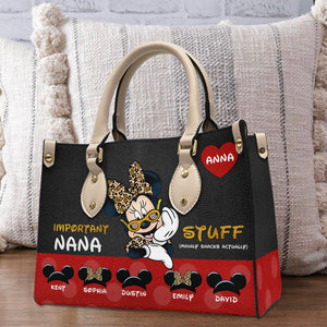 Grandma Important Stuff, Personalized Leather Bag - Leather Bag - GoDuckee