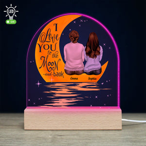 I Love You To The Moon And Back, Mom And Child Personalized Led Light Wooden Base Gift For Mom - Led Night Light - GoDuckee