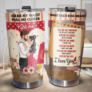 What Each Kiss Means, Personalized Tumber, Gifts For Couple - Tumbler Cup - GoDuckee