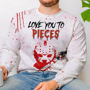 Horror Couple Love You To Pieces, Personalized Couple Halloween Shirt, Gift for Loved One - AOP Products - GoDuckee
