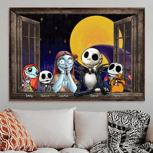 Pumpkin Family Sitting By The Window, Personalized Halloween Family Canvas Print - Poster & Canvas - GoDuckee