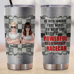 Personalized Racing Tumbler, Help You Build Powerful Racecar, Racers Checkered Background - Tumbler Cup - GoDuckee