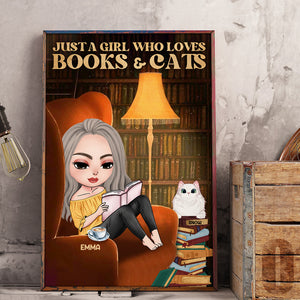Just A Girl Who Loves Books And Cats Personalized Book Canvas Printed , Gift For Book Lovers - Poster & Canvas - GoDuckee