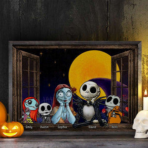 Pumpkin Family Sitting By The Window, Personalized Halloween Family Canvas Print - Poster & Canvas - GoDuckee
