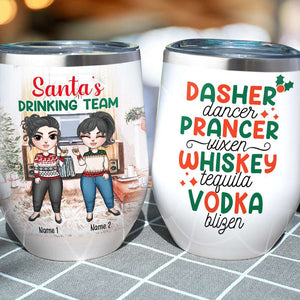 Personalized Sweater Girls Wine Tumbler - Santa's Drinking Team - Christmas Theme - Wine Tumbler - GoDuckee