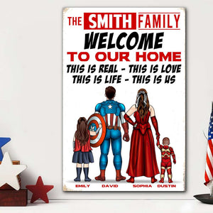 Family, Welcome To Our Home, Personalized Metal Sign, Family Home Decor - Metal Wall Art - GoDuckee
