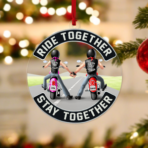 Biker Couple Ride Together Stay Together, Personalized Acrylic Ornament - Ornament - GoDuckee