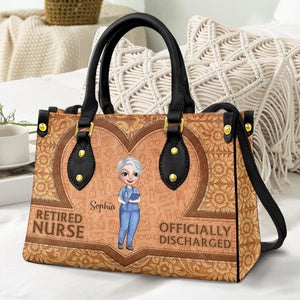 Retired Nurse Offically Discharged, Personalized Leather Bag, Gift For Nurse - Leather Bag - GoDuckee