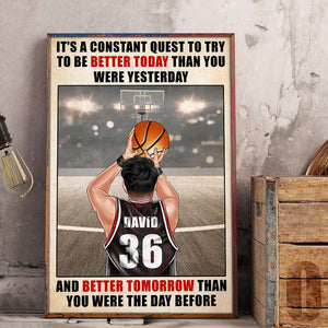 Personalized Basketball Player Poster - Try To Be Better Today - Man Holding Basketball - Poster & Canvas - GoDuckee