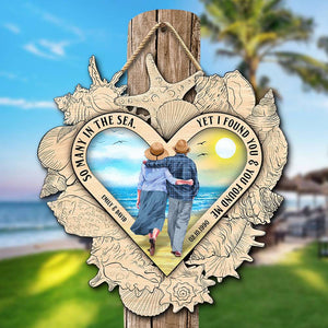 Old Couple Walking On Beach - Personalized Couple Wood Sign - You Found Me - Wood Sign - GoDuckee