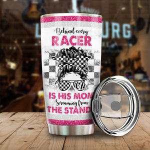 Personalized Racing Mom Tumbler - Scream from the stands - Mom Hair Checkered Pattern - Tumbler Cup - GoDuckee