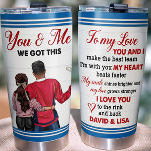 Personalized Hockey Couple Tumbler Cup - I Love You To The Rink and Back - Gift for Him/Her - Couple Shoulder to Shoulder - Tumbler Cup - GoDuckee