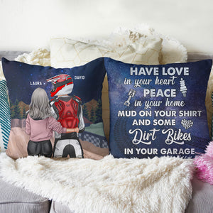 Motocross Couple Have Love In Your Heart - Personalized Pillow - Gift for Motocross Riders - Couple Shoulder to Shoulder - Pillow - GoDuckee