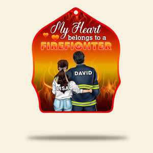 Firefighter Couple My Heart Belongs To A Firefighter - Personalized Christmas Ornament - Gift for Couple - Couple Shoulder to Shoulder - Ornament - GoDuckee
