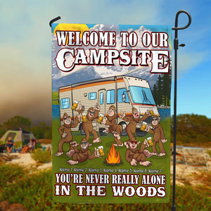 Personalized Gifts For Big Foot, Welcome to our campsite never alone in the woods Custom Flag - Flag - GoDuckee