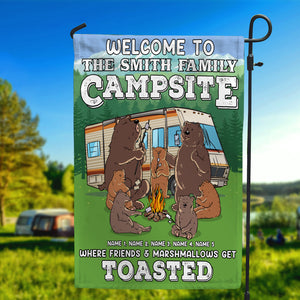 Personalized Gifts For Bear Familu, Welcome to Campsite where Friends and marshmallow get toasted Custom Camping Flag - Flag - GoDuckee