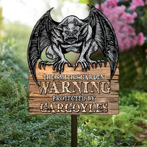 Warning Protected By Gargoyles Personalized Gardening Metal Sign Gift For Gardener - Metal Wall Art - GoDuckee