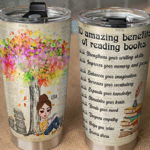 Personalized Reading Girl Tumbler - 10 Amazing Benefits Of Reading Books - Tumbler Cup - GoDuckee