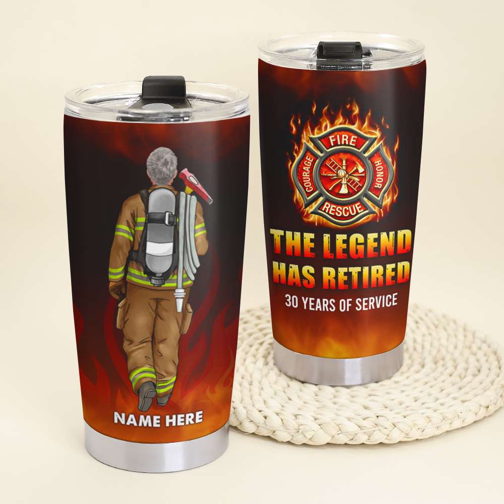 Personalized Retired Firefighter Tumbler Cup - The Legend Has Retired - Back Firefighter - Tumbler Cup - GoDuckee