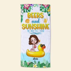 Beers and Sunshine The Only B.S. I Need, Personalized Beach Towel, Gifts for Summer Girls - Beach Towel - GoDuckee