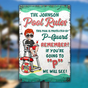 This Pool Is Protected By P-Guard Personalized Pool Metal Sign Pool Rules - Metal Wall Art - GoDuckee