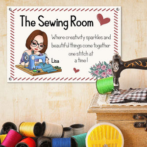 The Sewing Room Creativity Spark Personalized Sewing Metal Sign - Metal Wall Art - GoDuckee