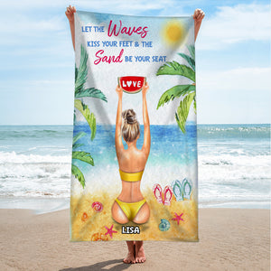 The Waves Kiss Your Feet & The Sand Be Your Seat - Personalized Beach Towel - Gifts For Big Sister, Sistas, Girls Trip - frd2104 - Beach Towel - GoDuckee