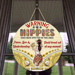 Warning Hippes Spotted In This Area, Personalized Wooden Sign, Gifts for Hippies - Wood Sign - GoDuckee