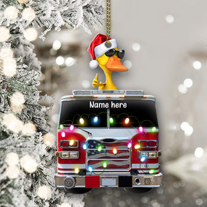 Personalized Fire Truck Duck Ornament - Christmas Gift For Firefighter - Ornament - GoDuckee