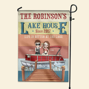 Pontoon Lake House Life Is Better At The Lake - Personalized Flag - Gift for Couple - Couple On A Pontoon - Flag - GoDuckee