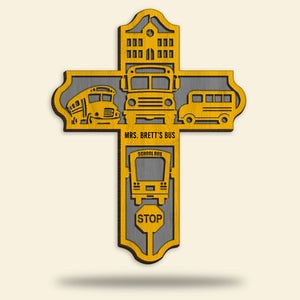 Bus Driver Cross - Personalized 3D 2-Layered Wood Art - Gift for Bus Drivers - Wood Sign - GoDuckee