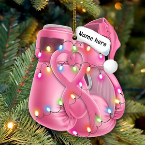 Pink Boxing Gloves - Personalized Christmas Ornament - Christmas Gifts For Breast Cancer Fighters - Ornament - GoDuckee