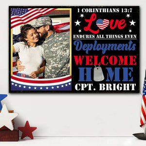 Military Love Endures All Things Even Deployments, Personalized Metal Sign With Upload Image - Metal Wall Art - GoDuckee