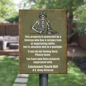 Veteran Metal Sign - This Property Is Protect By A Veteran - Custom Name - Metal Wall Art - GoDuckee