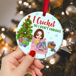 I Crochet So I Don't Unravel, Personalized Crochet Xmas Circle Ceramic Ornament - Ornament - GoDuckee