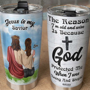 Jesus Is My Savior Personalized Jesus Tumbler Cup Girl Sitting With Jesus - Tumbler Cup - GoDuckee