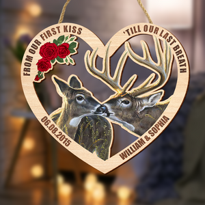 Deer Hunting Couple, First Kiss Last Breath, Personalized Wood Sign - Anniversary Gift For Hunter - Wood Sign - GoDuckee