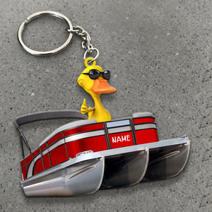 Pontoon Duck Couple, Personalized Keychain - Funny Anniversary Gift For Couples - Keychains - GoDuckee