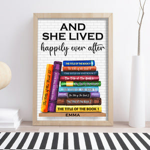 Custom Book Titles Poster - Stack Of Book Art - And She Lived Happily Ever After - Poster & Canvas - GoDuckee
