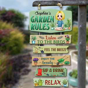 Garden Rules Sip A Drink - Relax, Personalized Gardening Wood Sign, Gift For Girls - Wood Sign - GoDuckee