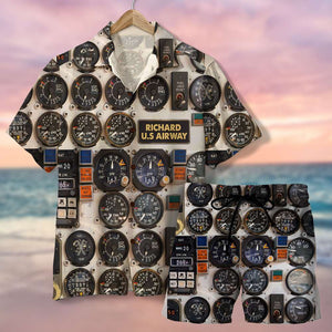 Personalized Pilot Hawaiian Shirt and Men Beach Shorts Aircraft Cockpit - Hawaiian Shirts - GoDuckee