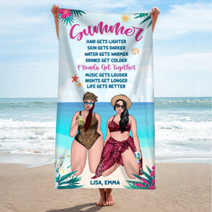 Summer Friends Get Together - Personalized Beach Towel - Gifts For Big Sister, Sistas, Girls Trip - Floral & Leopard Pattern - Beach Towel - GoDuckee