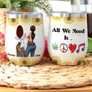 Personalized Hippie Bestie Wine Tumbler - All We Need Is Peace Love Mustic - Wine Tumbler - GoDuckee